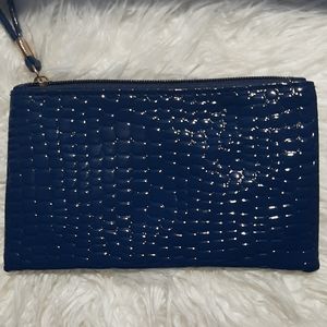Trendy Blue Crocodile Wristlet